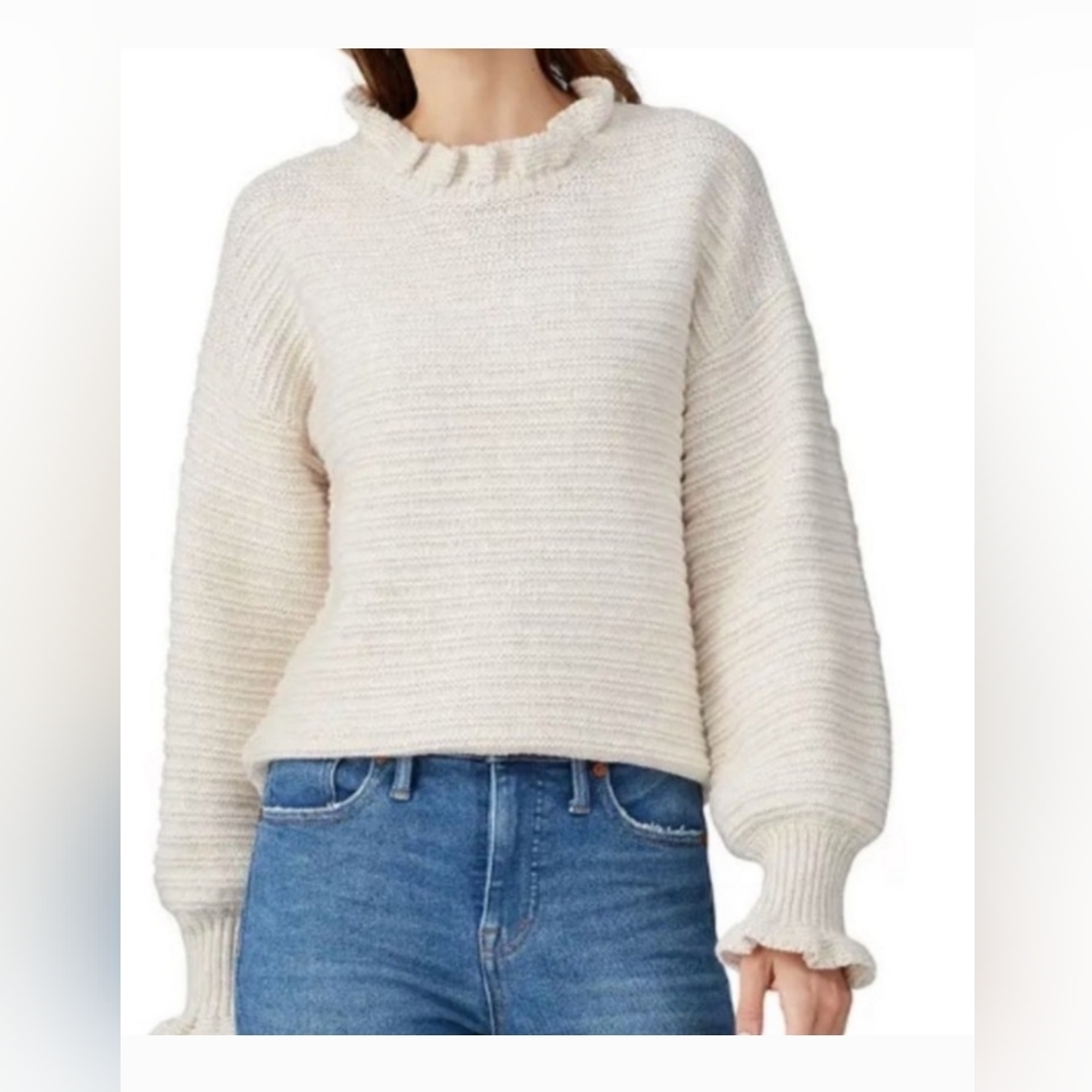 Cream Knit Sweater With Tie Sleeves